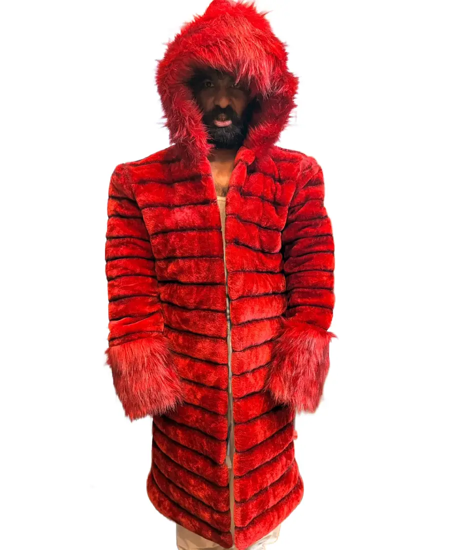 Blumarine Red Faux Fur Long Coat Blumarine Red Faux Fur Long Coat