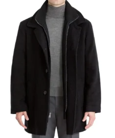 Men Daniel Single Breasted Black Wool Topcoat