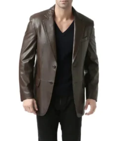 Men Espresso Brown Leather Blazer