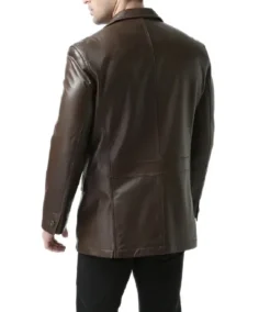 Men Espresso Brown Leather Blazer Back