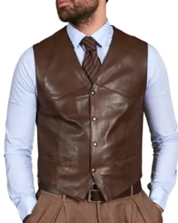 Men Vintage Brown Leather Vest