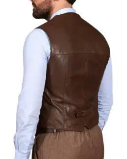 Men Vintage Brown Leather Vest Back