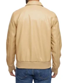 Men’s Beige Bomber Leather Jacket Back