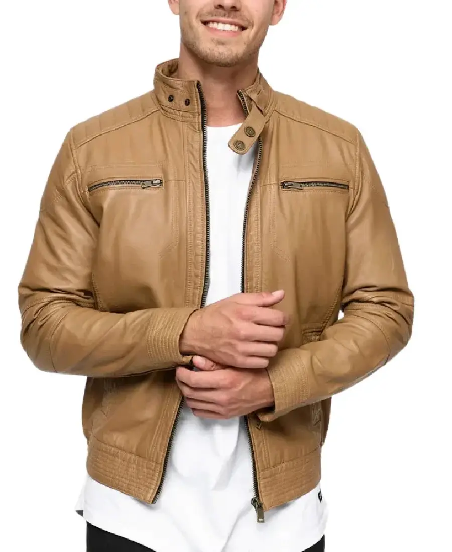 Men'S Camel Brown Urban Lambskin Leather Jacket Men'S Camel Brown Urban Lambskin Leather Jacket
