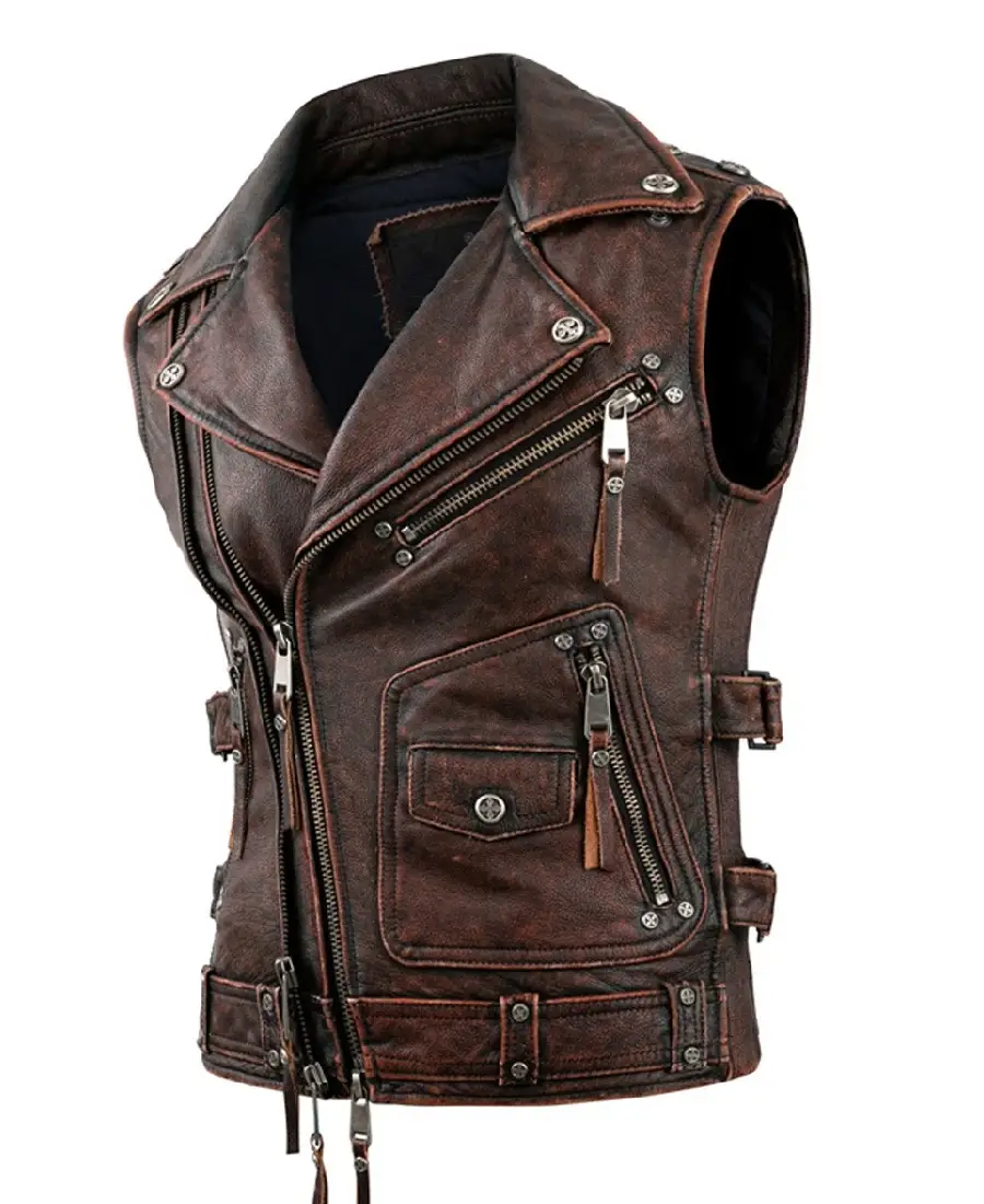 Men’s Genuine Cowhide Biker Brando Vest Men’s Genuine Cowhide Biker Brando Vest