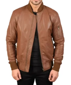 Men's Vintage Western Brown Leather Bomber Jacket