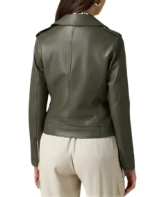 Shop The Anna Army Green Leather Biker Jacket