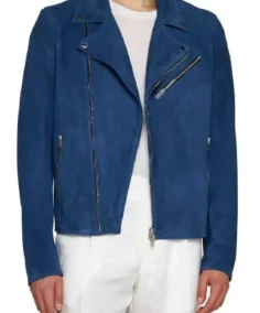 Shop The Men Blue Suede Leather Biker Jacket