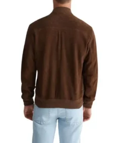 Shop The Men Dark Brown Suede Leather Bomber Jacket