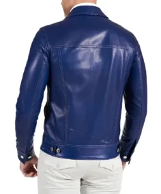 Shop The Men Shirt Style Blue Real Lambskin Leather Jacket