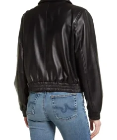 Shop The Women Black Leather Bomber Jacket