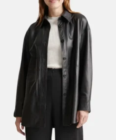 Women Black Shirt Leather Jacket