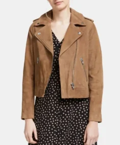 Women Brown Moto Suede Jacket