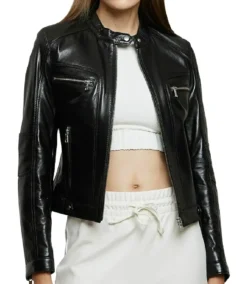 Women Ellen Black Moto Leather Jacket
