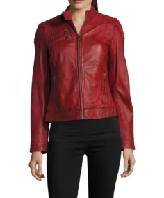 Women Merlot Red Leather Biker Jacket