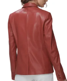 Women Modern Notch Lapel Red Leather Blazer Back