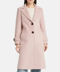 Women Pink Wool Trench Long Coat