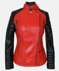 Women Red And Black Leather Biker Jacket