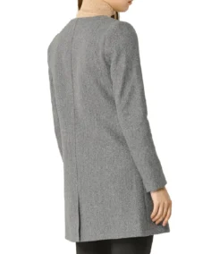 Women Single Breasted Grey Wool Coat Back