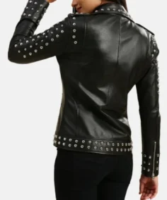 Women Studded Punk Motorcycle Leather Jacket Back