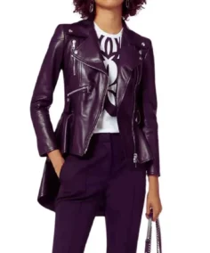 Women's Asymmetrical Peplum Purple Leather Jacket