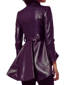 Women's Asymmetrical Peplum Purple Leather Jacket Back