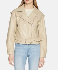 Womens Beige Moto Leather Jacket