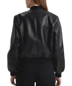 Womens Black Bomber Leather Jacket Back