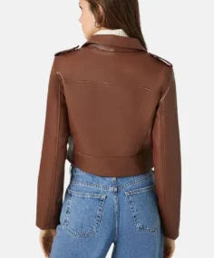 Women’s Brown Cropped Motorcycle Leather Jacket Back