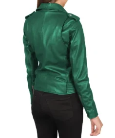 Women's Emerald Green Leather Biker Jacket Back
