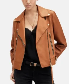 Women's Mustard Brown Biker Leather Jacket
