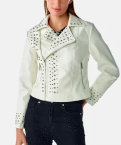 Women's Punk Regular White Biker Leather Jacket