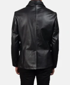 Men Solid Black Leather Peacoat