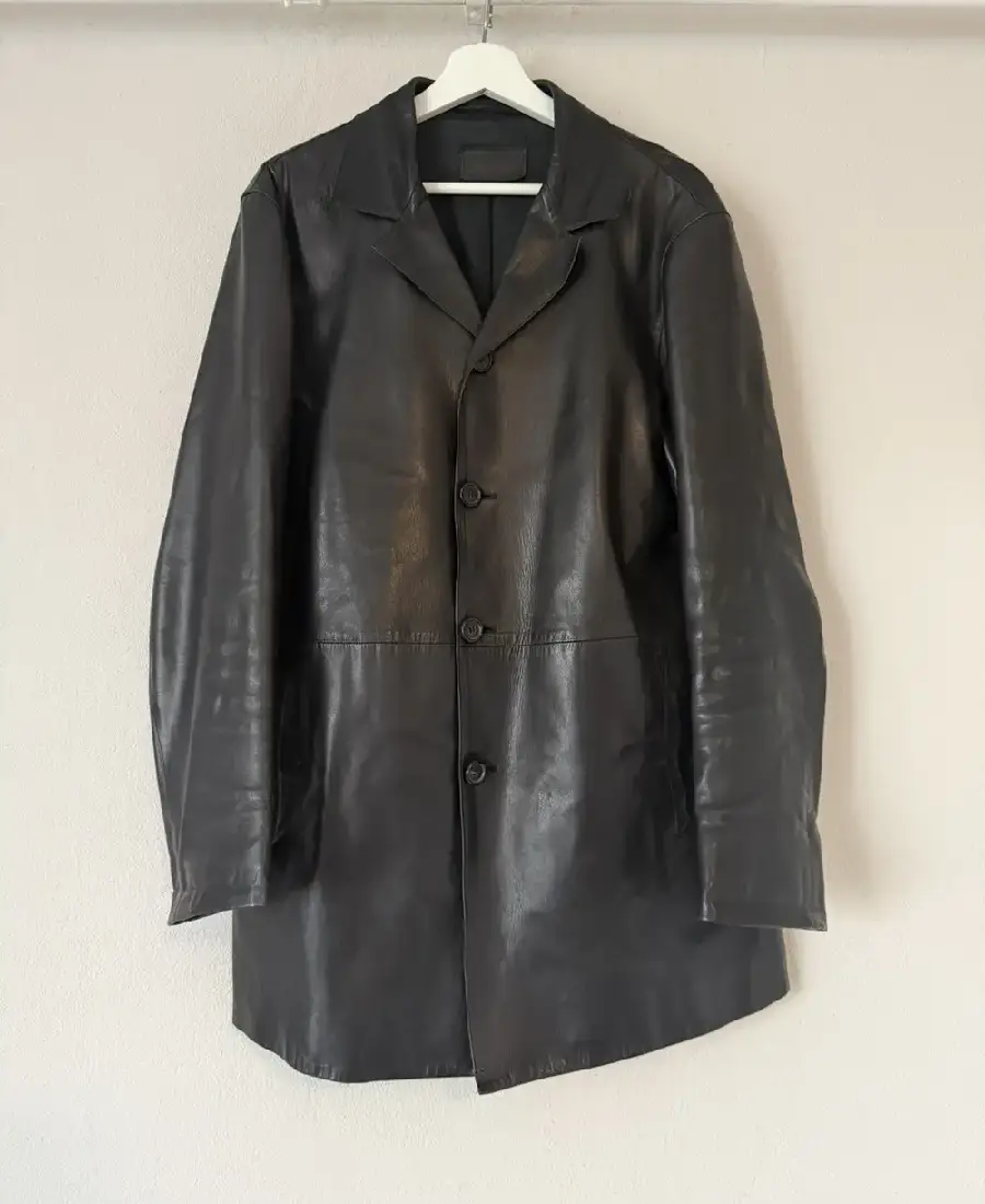 Shop-The-Black-Three-Button-Leather-Coat.webp Black Three Button Leather Coat - Image 1