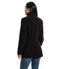 Women's Black Solid Reefer Jacket Back