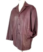 Men's Oxblood Maroon Classic Casual Leather Coat - Image 3
