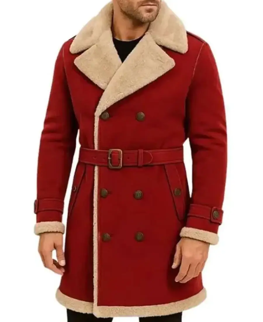 Men'S Red Christmas Shearling Coat Men'S Red Christmas Shearling Coat