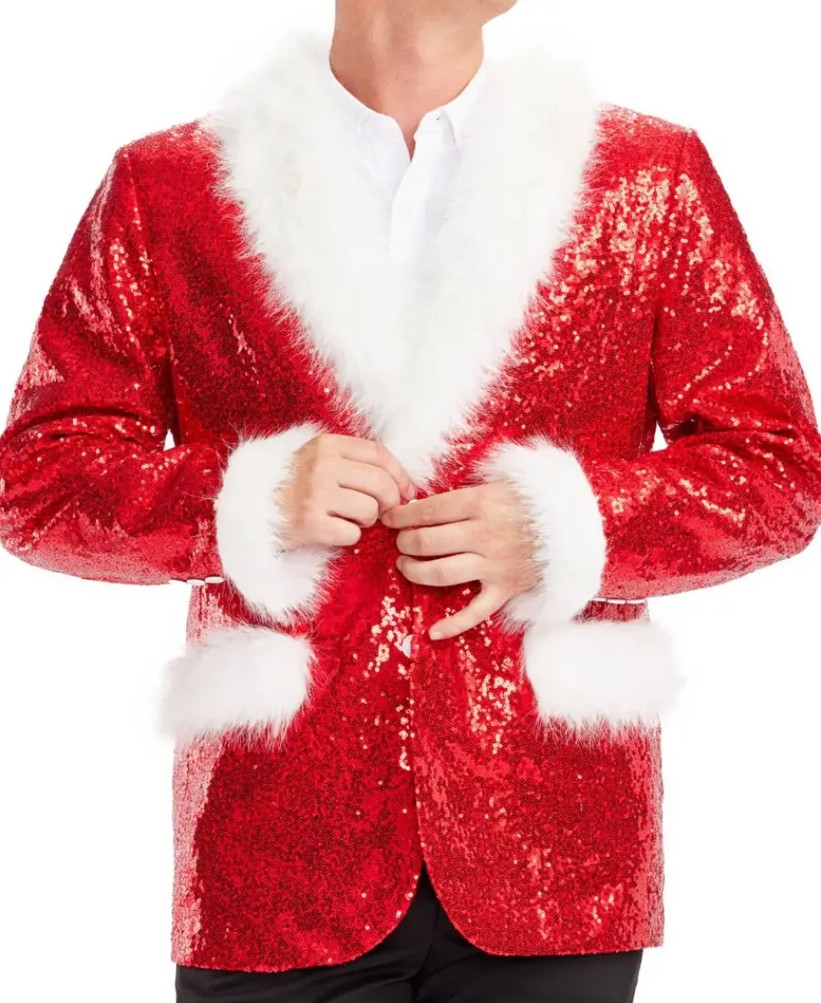 Men'S Red Sequin Santa Blazer Men'S Red Sequin Santa Blazer