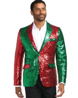 Men's Red and Green Sequin Blazer