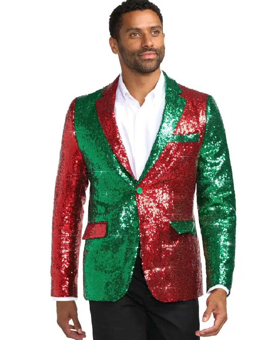 Men'S Red And Green Sequin Blazer Men'S Red And Green Sequin Blazer