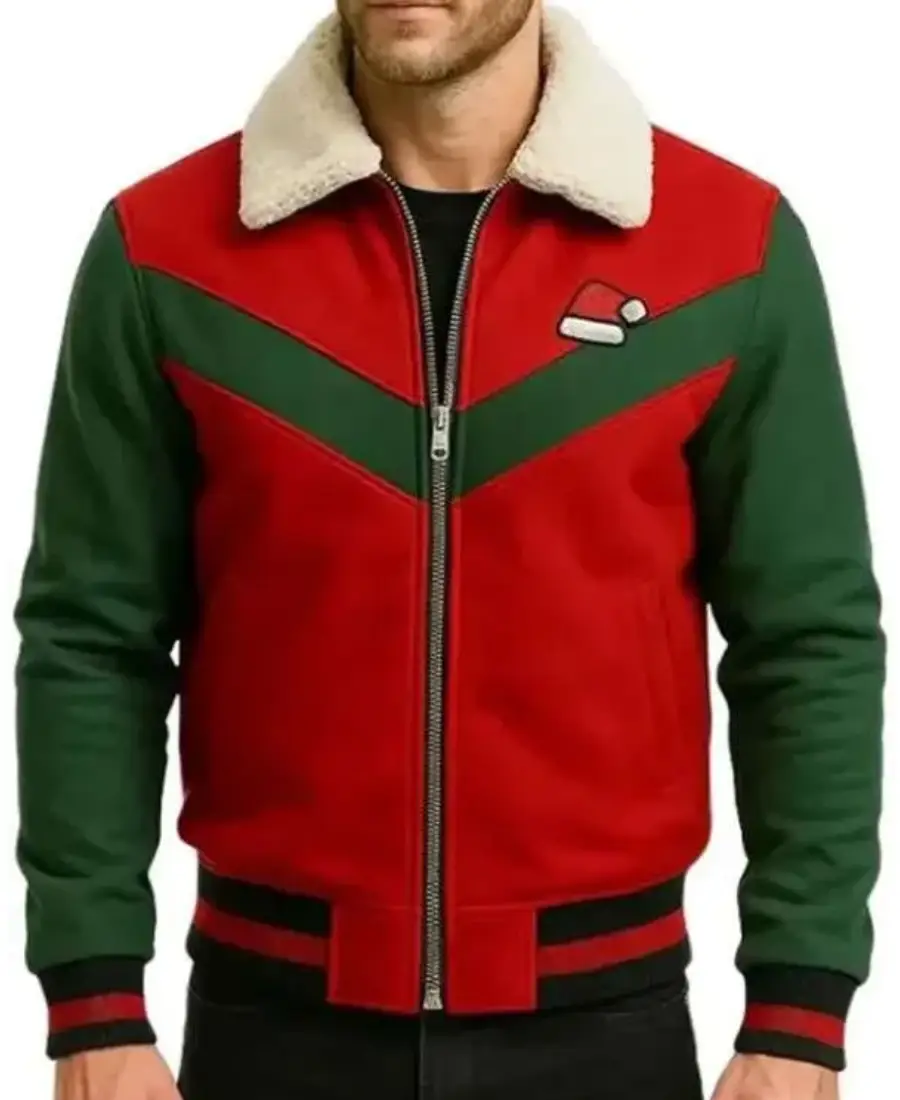 Men'S Red_Green Christmas Varsity Jacket Men'S Red_Green Christmas Varsity Jacket
