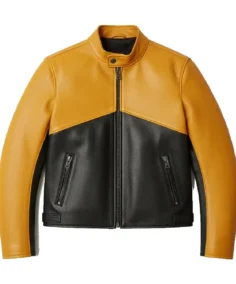 Men's Retro Cafe Yellow & Black Leather Moto Jacket