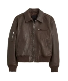 Relaxed Leather Bomber Jacket