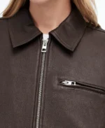Relaxed Leather Bomber Jacket Close