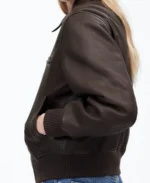 Relaxed Leather Bomber Jacket Sleeves