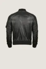Men's Simple Black Pilot Leather Bomber Jacket - Image 2