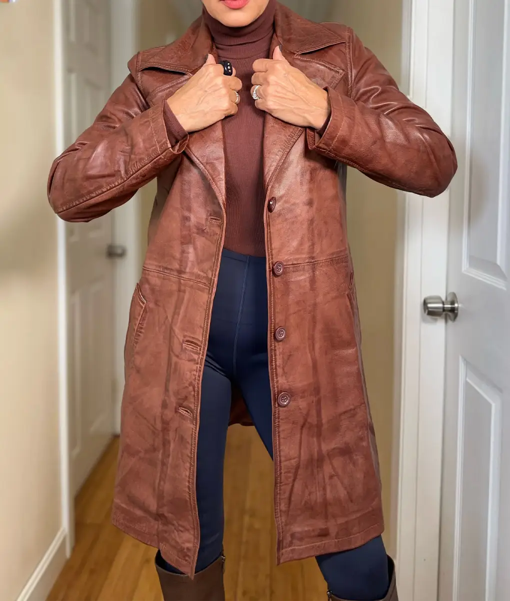 Jenna-Womens-Minimalist-Brown-Leather-Trench-Coat.webp Jenna Women’s Minimalist Brown Leather Coat - Image 1