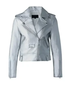 Women Silver Leather Biker Jacket