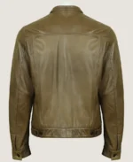 Men Classic Olive Shirt Style Leather Jacket - Image 2