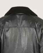 Men Fur Collar Black Leather Biker Jacket - Image 4